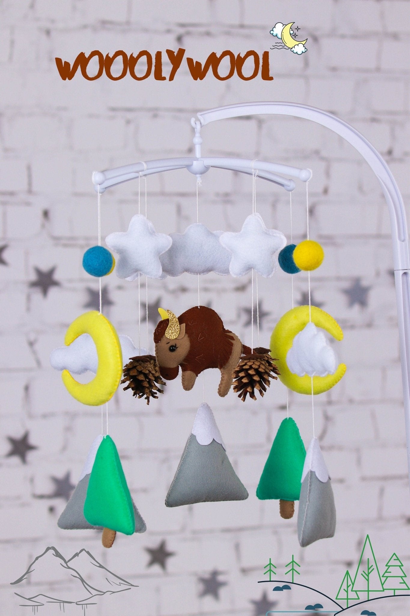 Felt Mountain baby crib mobile - WoollyFox
